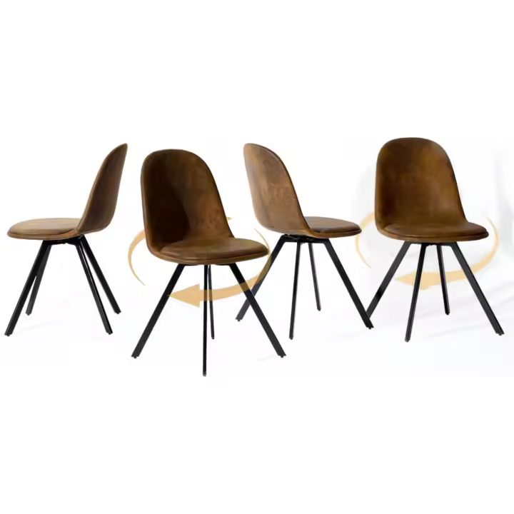 Juego de 4 sillas giratorias de ante para comedor con asiento acolchado, sillas de diseño para salón o cocina, con patas de metal negro, marrón - 1