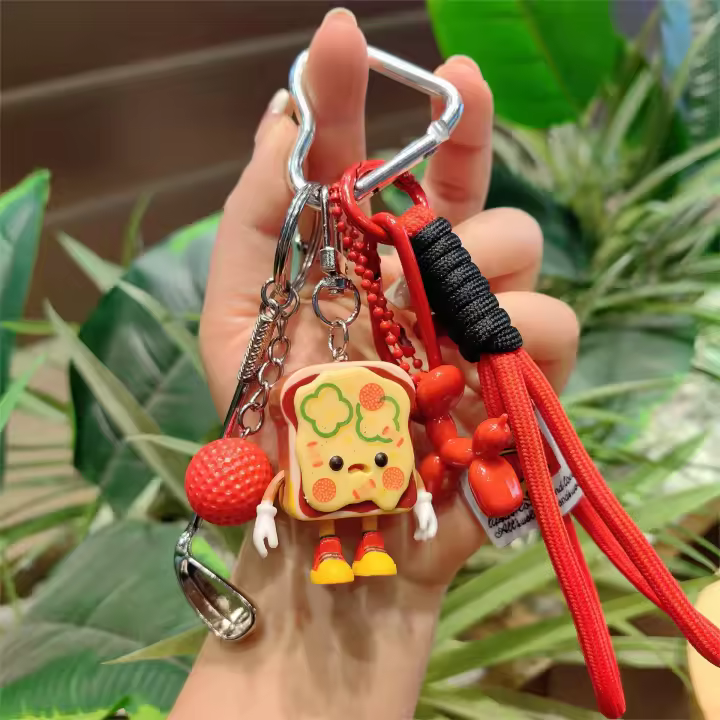 Lindo creativo de dibujos animados tostadas niño llavero cadena tejida raqueta de golf llavero bolsa colgante - 1