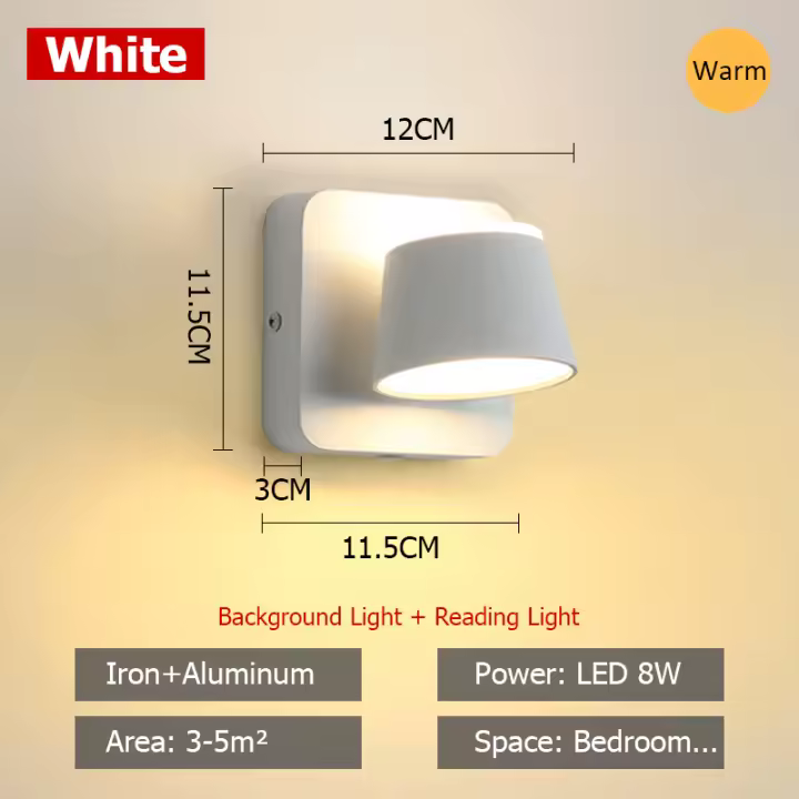 LEFANGXING Lámpara de Pared LED 12CM, Rotativa, Luz Luminosa para Dormitorio y Sala de Estar - 1