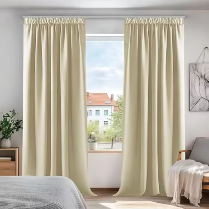 140x290cm Beige Oscuro Cortinas Opacas con Aislamiento Térmico para Salón Oficina Hotel Decorativas Fruncidas 2 Piezas - 1