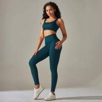 Conjunto de yoga acanalado sin costuras para mujer, ropa de gimnasio, sujetador con elevación, leggings, top de entrenamiento, chándal deportivo, 2 piezas - details 25