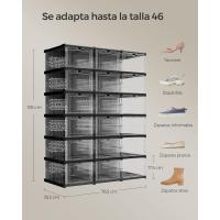 Juego de Organizadores de Zapatos 12 Cajas Apilables, 2 Zapateros Plegables y Portátiles, Hasta Talla 46, Montaje en 60s, Transparente y Blanco - details 8