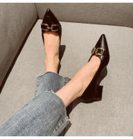 Zapatos de noche de tacón bajo, boca poco profunda, punta puntiaguda para un estilo otoñal con falda. - details 3