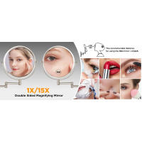 Ampliación montada en la pared 15x para pared, espejo de maquillaje de 8,5 pulgadas con 3 colores de doble cara 360 °   Baño Extensible Giratorio - details 2