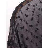 Primavera 2025, Vestido de Mujer con Volantes de Puntos de Malla, Cuello en V y Cintura Elástica, Corte en A, Vestidos Largos Negros - details 4