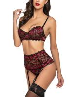 Conjunto de lencería de cintura alta para mujer, ropa interior con liguero de encaje - details 15