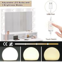 Luz LED y Espejo Gran Mesa Tocador con 2 Cajones y 3 Compartimentos Abiertos Mueble Dormitorio Estilo Morno - details 5