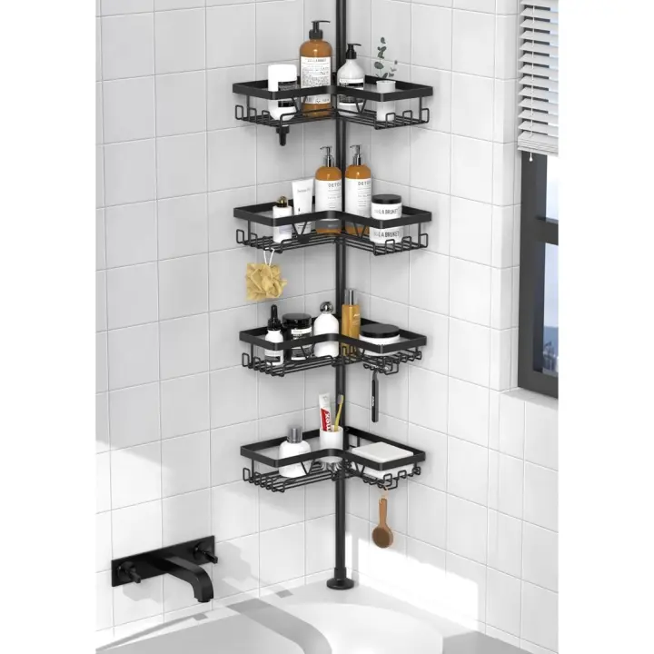 Estantería de Baño Telescópica Estante de Esquina para Bañera sin Taladro 4 Cestas Altura Ajustable - 1