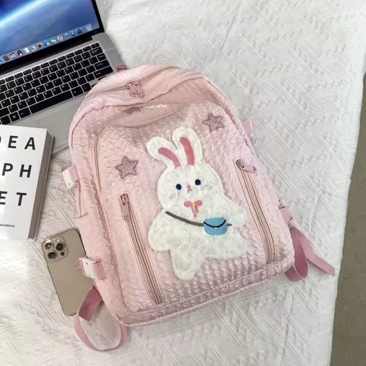 Dibujo animado, estudiante de secundaria, niña, mochila, gato, valor nominal, conejo, estrellas, mochila escolar - 1