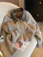 Chaqueta Cardigan de Moda de Punto con Cuero Tejido Manga Larga Suave Vintage para Mujer en Otoño-Invierno - details 0