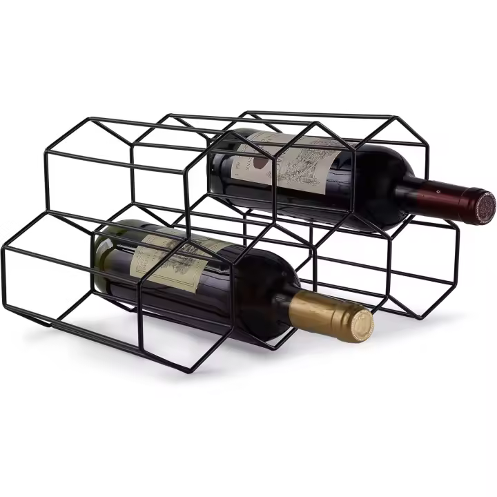 FOMANSH Botellero de Vino apilable de Metal,Soporte para Estante para Botellas de Vino,Almacenamiento de Vino de Mesa para Exhibición,Organizador de Vinos para Hogar,Cocina,Bar,Bodega,Negro,2 Niveles - 1