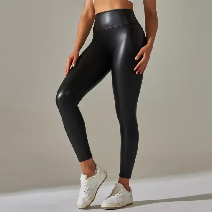 Nuevos Pantalones De Cuero PU Para Mujer De Colorido Cintura Alta Ajustados Y Leggings De Yoga Para Uso Externo - 1