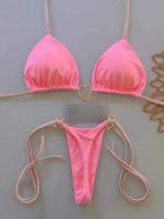 Conjunto de bikini con cintura Ba para mujer, sexy Tre, traje de playa monocromático con rayas, traje de baño brasileño de tres piezas 2024 - details 6