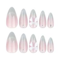 24 Piezas de Uñas Artificiales de Almendra Francesa Decoradas con Lazos 3D y Diamantes - details 2