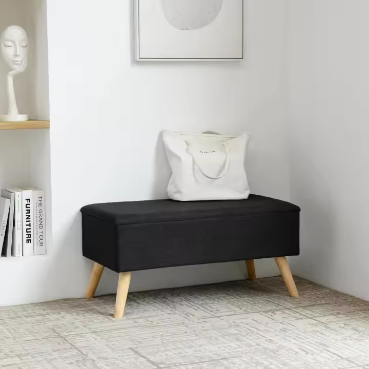 Pie Tapizado Banqueta con Almacenamiento Asiento Abatible hasta 150 kg MDF/Poliéster Patas de Madera 79 x 40 x 40 cm Gris Oscuro - 1