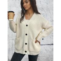Suéter de punto para mujer Otoño Primavera Cuello en V Sólido Corte holgado - details 3