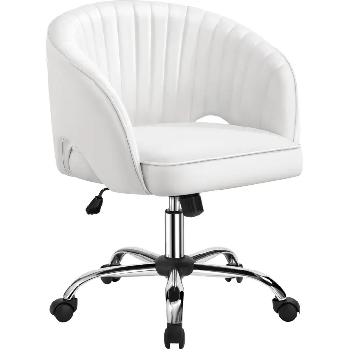 Silla de Oficina de Terciopelo Giratoria de 360°, Ajustable de Altura, Función de Inclinación, Tapizada de Terciopelo Rosa - 1