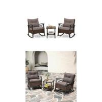 Conjunto de Muebles de Jardín 3 Piezas, 2 Sillones de Polirratán y 1 Mesa con Tablero de Cristal, Juego de Bistro con Cojines, Mesa y Silla para Terraza, Jardín, Patio - details 12
