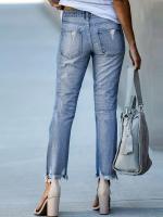Pantalones vaqueros ajustados recortados con dobladillo crudo rasgados, pantalones ajustados de cintura alta, ropa de mezclilla para mujer - details 6