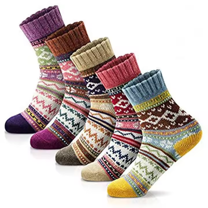 Calcetines de lana gruesa para mujer, medias de algodón con patrón Vintage, Multicolor, 5 pares - 1