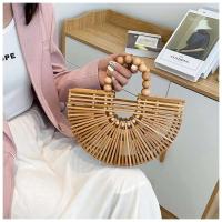 Ins verano gran capacidad nuevas cuentas de madera dura Semicircular ahuecado Eco al aire libre bambú trenzado vacaciones playa bolso de mano - details 14