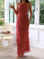Conjunto a juego de faldas plisadas con chaleco y cuello redondo liso, traje de retazos sin mangas para primavera y verano para mujer, trajes de mujer con cintura elástica 2025 - details 1