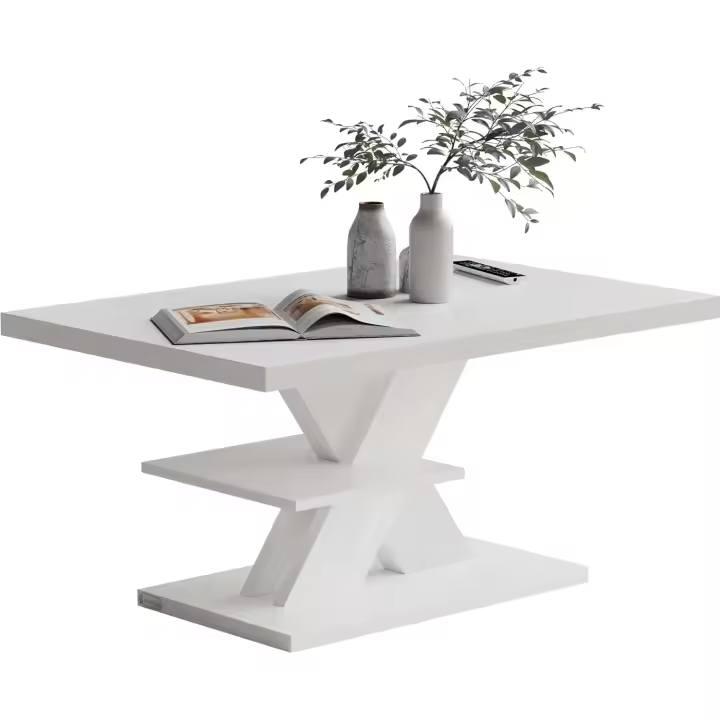 Mesa de Centro Repisa de Almacenaje Madera Resistente a Rasguños Mesa Auxiliar Rectangular Moderna Soporta 50kg Salón Sofá Detroit 90x60cm Blanco - 1