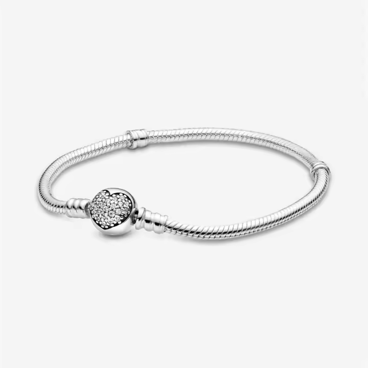 Pulsera de cadena de serpiente con cierre de corazón brillante Moments de plata de ley S925, pulsera noble, pulsera elegante, regalo de cumpleaños, accesorios de ropa, regalo de hermana, regalo para ella - 1