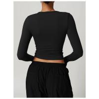 Top deportivo de manga larga con cuello en V para mujer, camiseta deportiva ajustada para Yoga, top deportivo, ropa deportiva para correr, entrenamiento deportivo - details 10