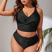 Bañador con tirantes de talla grande para mujer, traje de baño dividido de Color sólido, Bikini de primavera 2025 - details 4