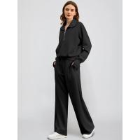 Conjunto casual de dos piezas para mujer: sudadera extragrande con media cremallera y pantalones deportivos de pierna ancha - details 25