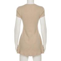 2025 Mini vestido de verano innovador de punto elegante con cuello en V y botones de manga corta ropa informal de alta elasticidad para mujer - details 9