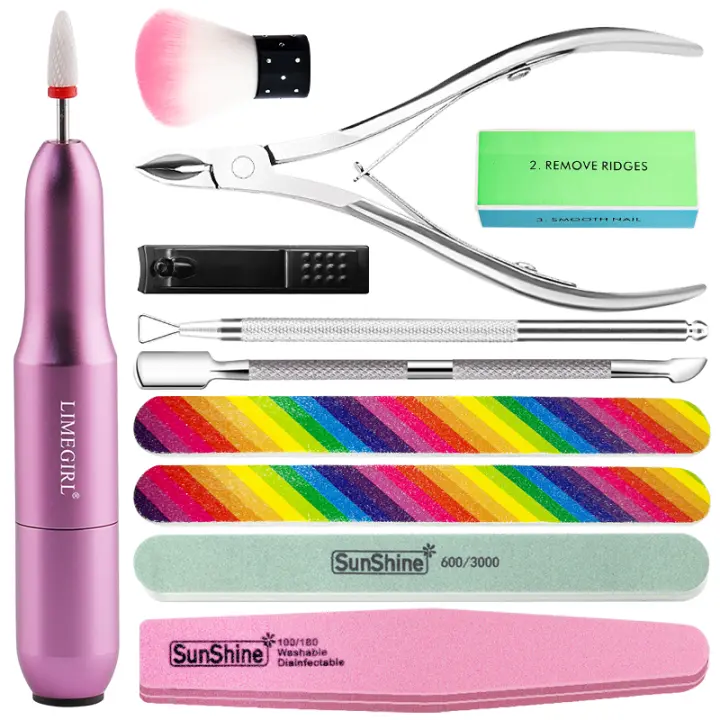 Set de Herramientas de Manicura Limegirl: Raspador de Uñas Pulidor de Acero Inoxidable Tijeras para Piel Muerta Push de Uñas Cepillo de Uñas Accesorios Profesionales de Uñas - 1