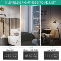 Reloj Digital creativo, pantalla LED electrónica de madera, detección de temperatura y humedad, despertador para dormitorio - details 6