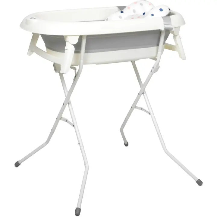 Bañera Bebe con Patas y Cojín Comoda, Facil de Guardar, con Tapón y Patas Antideslizantes - Bañera Bebé Plegable Portatil - Asiento Bañera Bebe - 1