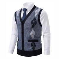 Nuevo cárdigan para hombre, suéter de otoño e invierno, mantiene el calor, cultiva el chaleco tejido, moda versátil, cuello en V, Tops informales a cuadros para hombre - details 5