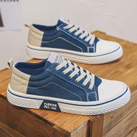 Zapatillas de lona informales para hombre: zapatos transpirables con cordones y suela de PVC antideslizante, diseño moderno en azul y blanco para uso informal - details 1
