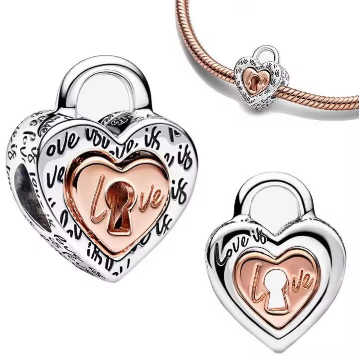 Colgante de candado de amor, Pulsera Original de Plata de Ley 925 para fabricación de joyas - 1