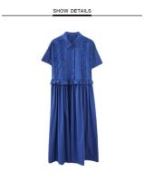 2024 Primavera Verano nuevos vestidos camiseros de retales para mujeres de manga corta sueltos Casual Vintage vestido largo moda ropa elegante - details 9