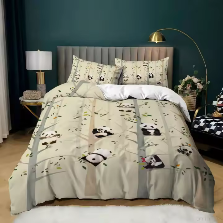 Juego de Ropa de Cama de Panda Dibujado Cubierta de Edredón de Microfibra Tamaño Completo - 1