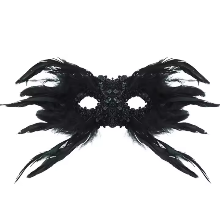 Máscaras creativas de plumas de Halloween con lentejuelas, máscara de ojos de Halloween con cuerno grande, suministros para fiestas, máscara gótica de graduación elegante - 1