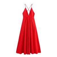 La ropa de las mujeres europeas y americanas es delgada, sentido del diseño de liguero informal, vestido de temperamento sin espalda de nicho rojo - details 1