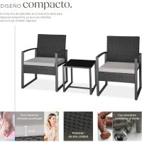 Jardín Exterior para 2 Personas, Muebles de Jardín 2 Sillas Ratán con Cojines y Mesa Terraza con Tablero Vidrio de Seguridad, Fundas Extraíbles, Robusto y Resistente a la Intemperie - details 3