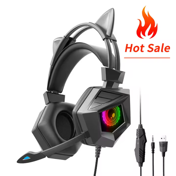 Auriculares con cable y luz LED para juegos, audífonos deportivos con micrófono, HIFI, graves pesados, USB/3,5 MM, para transmisión en vivo, PC, teléfono, PS5, PS4 - 1