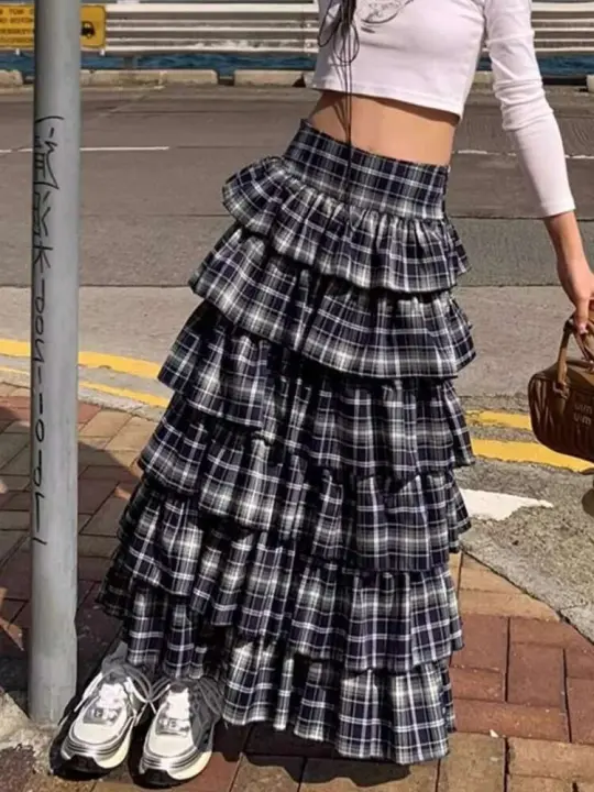Falda retro de moda urbana Zoki, diseño a cuadros vintage, cintura alta para mujer. - 1