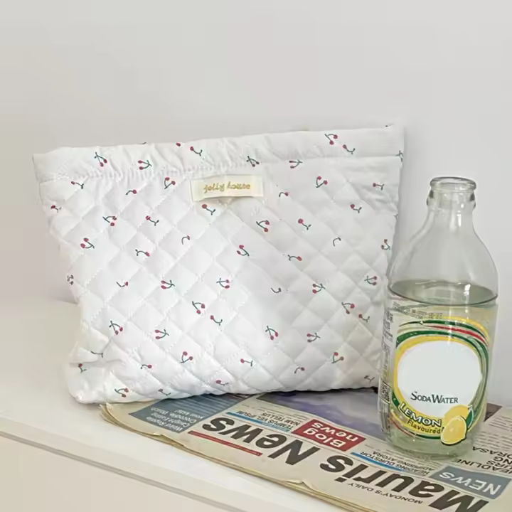 Bolsa de maquillaje acolchada de algodón para mujer, bolso de mano de gran capacidad, bolsa de aseo de viaje, organizador de almacenamiento de pintalabios, bolsa de cosméticos Floral - 1