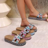 2025 nuevo arrastre de una palabra europeo y americano nueva moda zapatillas de plataforma de cuerda de cáñamo con diamantes de imitación zapatillas de corcho de playa sandalias casuales de mujer - details 0