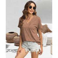 Tops de moda de color sólido con cuello en V, ropa popular coreana, camiseta holgada de manga corta de verano para mujer. - details 7