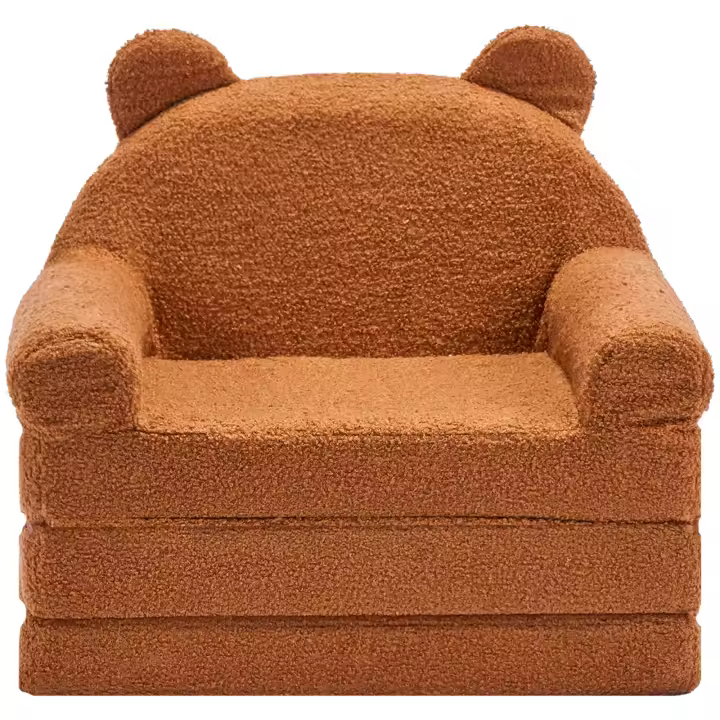 Sofá Infantil Plegable 2 en 1 SucceBuy con Reposabrazos, Sofá Suave Hecho de Esponja 28D y Felpa de Peluche, Convertible en Silla para Niños Pequeños, Ideal para Leer o Jugar, Tamaño Mediano, Marrón - 1