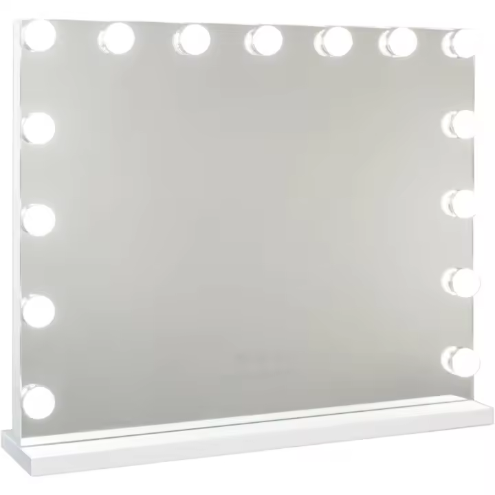 Espejo de Maquillaje con Luz, 15 Bombillas LED, 3 Modos de Luz, Intensidad Ajustable, Control Táctil, Puerto de Aumento Incluido, Blanco, 58 x 46 x 12 cm - 1